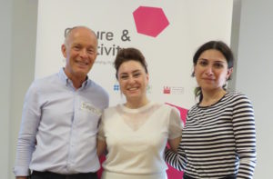 David Parrish, Sevinj Aghazada and Shorena Lortkipanidze at cultural enterprise workshop