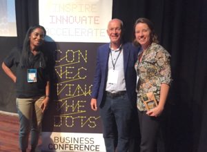 Fiona Curie, David Parrish and Eloise van Wickeren at the Connecting the Dots event in Curacao